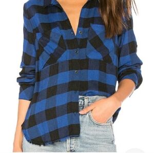 🛍Cloth And Stone SzS Midnite Blue and Black Raw Hem Frayed Edge long sleeve Top